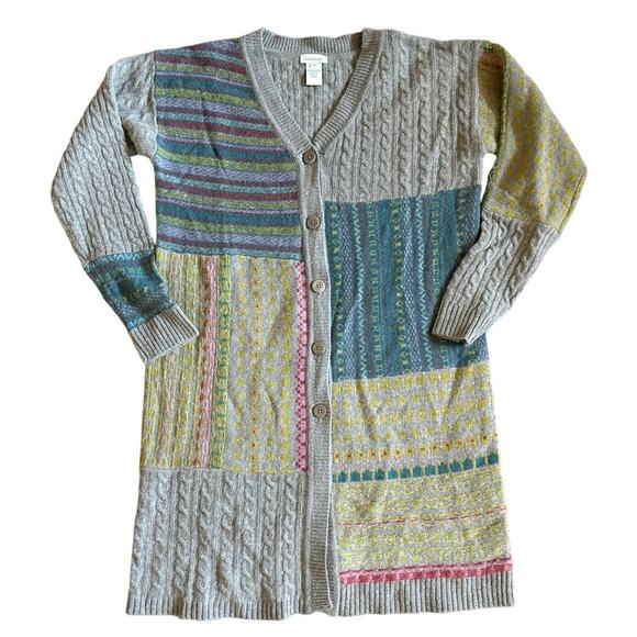 Women’s Sundance Sweater LambsWool Patchwork Duster Cardigan Boho Size Medium - Picture 1 of 5